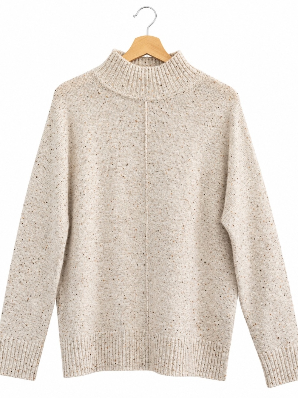JESSICA Simpson Oatmeal Speckled Mock Neck Sweater Sz M Pullover Cozy Fall